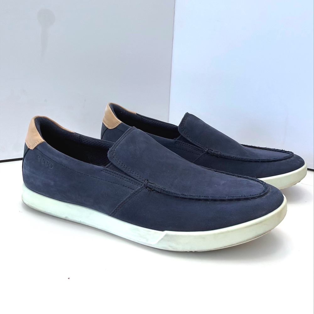 ECCO Mens Navy Blue Nubuck Leather Slip On Moc Toe Loafers 858694 43 US 9-9.5